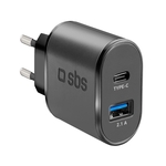 SBS Chargeur de voyage, 1× sortie USB-Typ C et 1× USB-A, noire