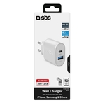 SBS Reiseladegerät, 1× USB-Typ C und 1× USB-A Ausgang, weiss