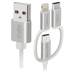 SBS Cavo dati e ricarica 3in1, USB-A a Micro-USB, Lightning e USB-Type C, 1.2m, bianco
