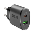 SBS Chargeur de voyage, 1× sortie USB-Typ C et 1× USB-A, noire