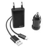 Phonix, Micro USB, All in One Chargers Kit, 3-en-1 [Output: 5V-1Amp] - Car/Home/USB, noir
