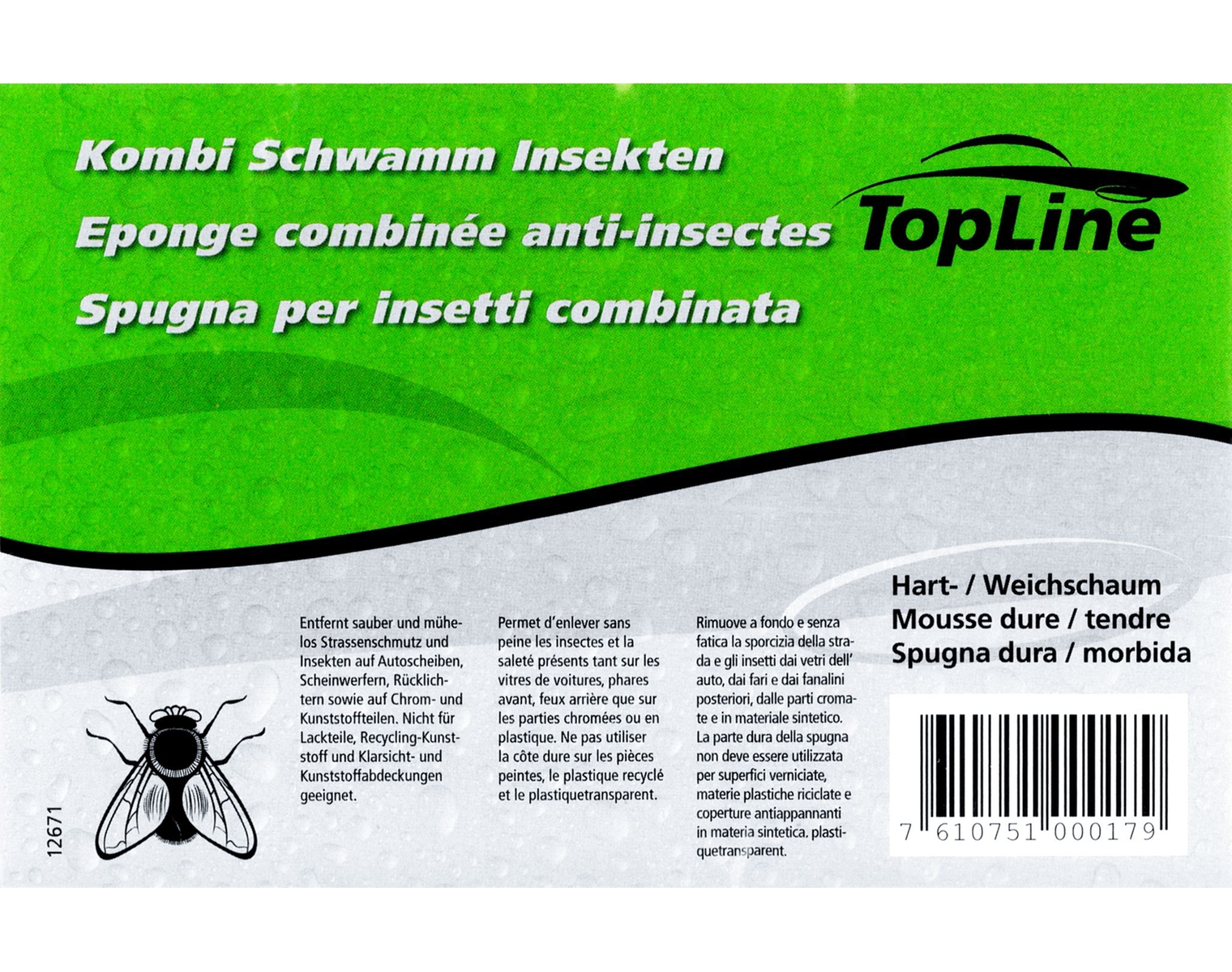 TopLine Eponge combinée anti-insectes, mousse dure / tendre, 14 × 10 × 5  cm, 1 pièce