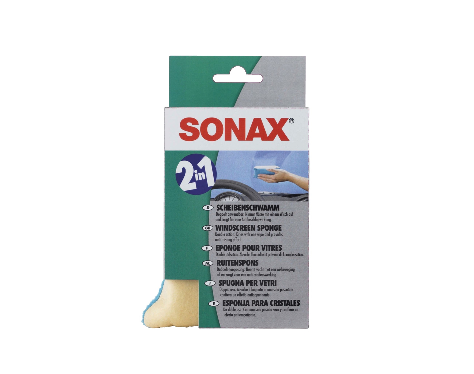 SONAX ScheibenSchwamm (1 Stück) nimmt Nässe mit einem Wisch auf und  hinterlässt einen dünnen Film mit Antibeschlagwirkung