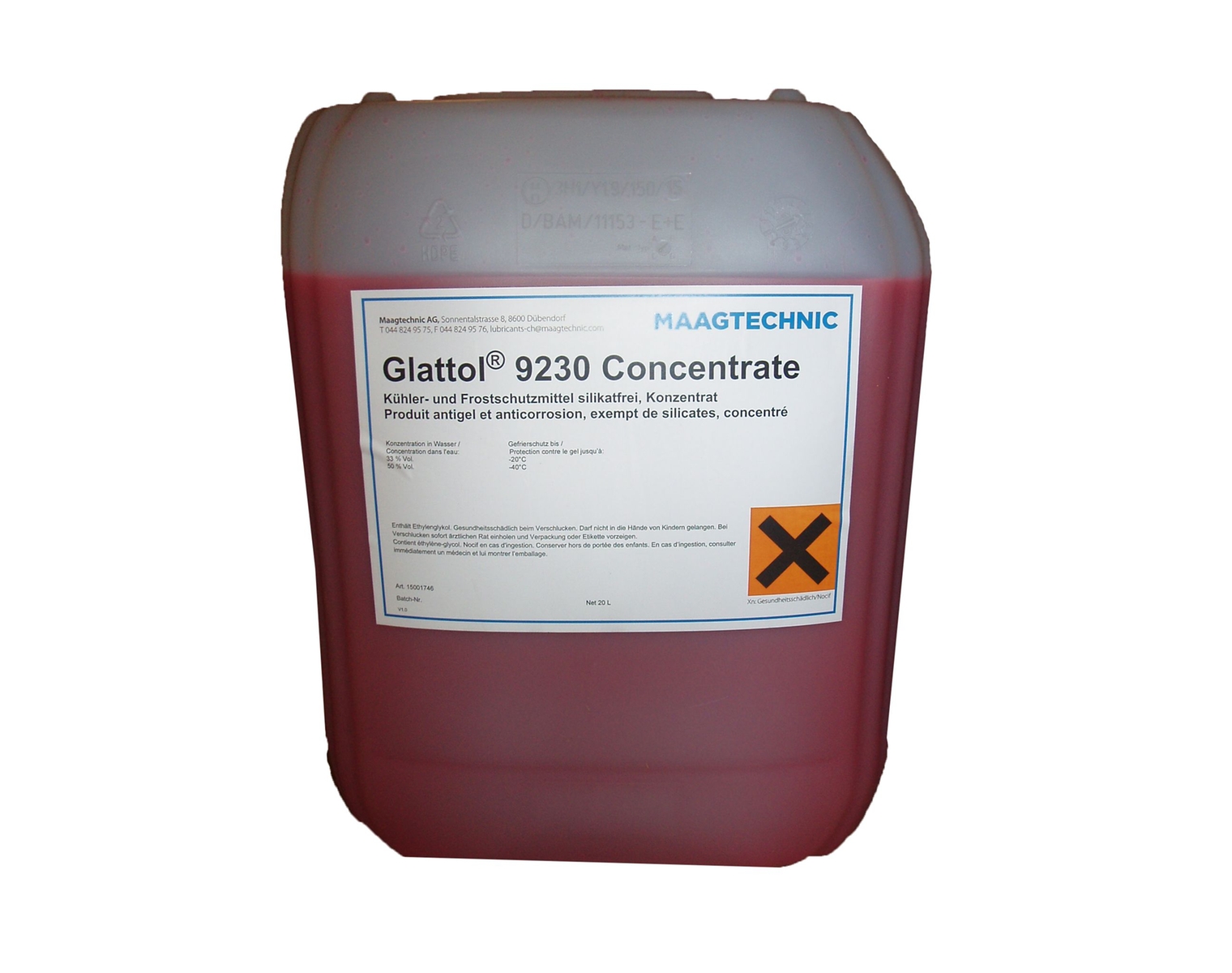 Glattol 9230 Concentrate, liquide de refroidissement antigel sans silicate,  bidon de 20 litres