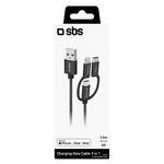 SBS Câble de charge 3en1, 1.2 m, noir