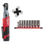 MILWAUKEE Clé à cliquet à accu 3/8" + Set de douilles à impact 3/8"