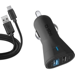 SBS Kit de chargement voiture USB-Typ C, 2× sortie USB-A + câble Typ C, noire