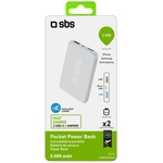 SBS Powerbank Pocket 5'000 mAh, 2× USB-A sortie, blanc